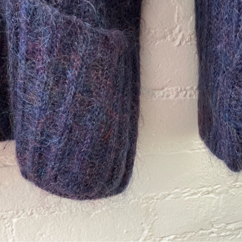 Vintage 90s Express Tricot Mohair Blend Boxy Chunky Cardigan Sweater Grandpa L - Picture 6 of 13